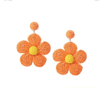 1 Pair Fashion Flower Rattan Handmade Women's Drop Earrings