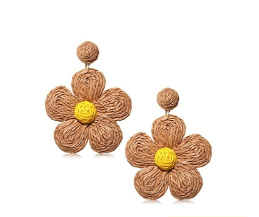 1 Pair Fashion Flower Rattan Handmade Women's Drop Earrings