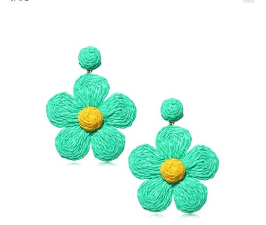 1 Pair Fashion Flower Rattan Handmade Women's Drop Earrings