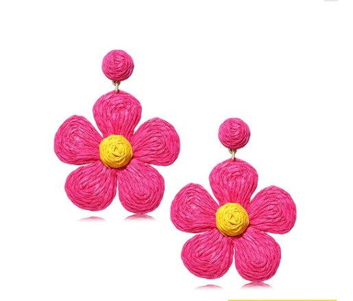 1 Pair Fashion Flower Rattan Handmade Women's Drop Earrings