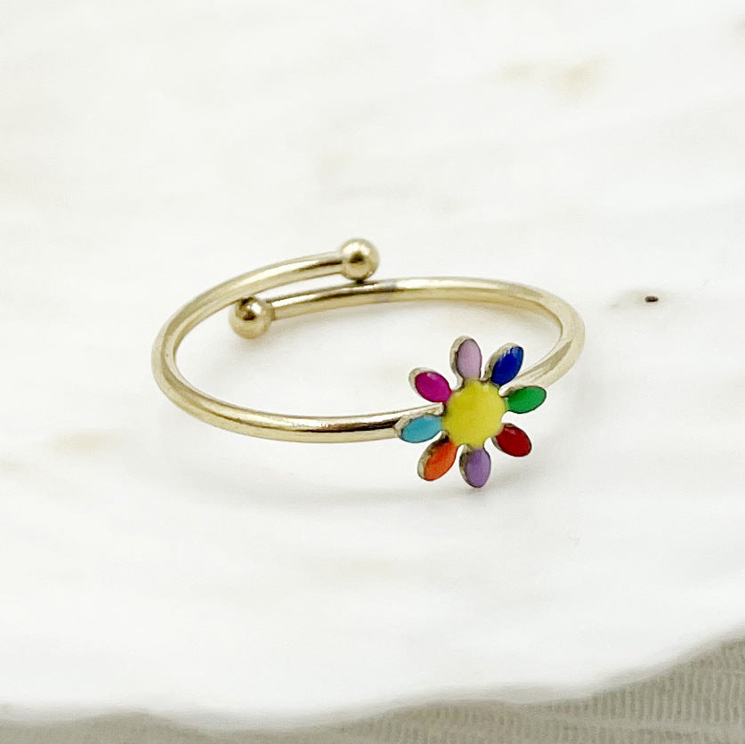 Simple Style Flower Stainless Steel Plating Open Ring