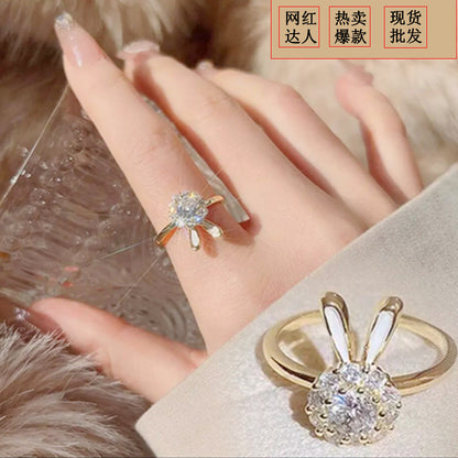 1 Piece Simple Style Rabbit Copper Inlay Zircon Open Ring