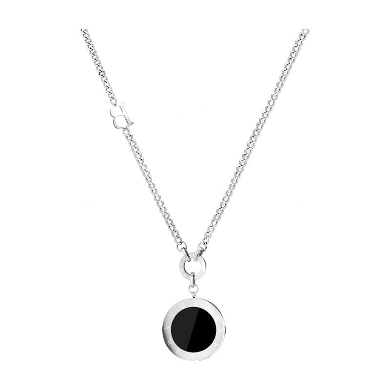 Retro Round Titanium Steel Inlay Artificial Gemstones Long Necklace