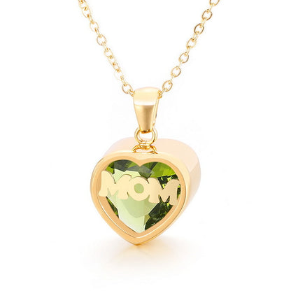 1 Piece Mama Simple Style Heart Shape Titanium Steel Inlay Birthstone Zircon Pendant Necklace