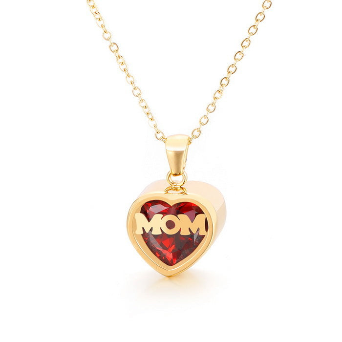 1 Piece Mama Simple Style Heart Shape Titanium Steel Inlay Birthstone Zircon Pendant Necklace