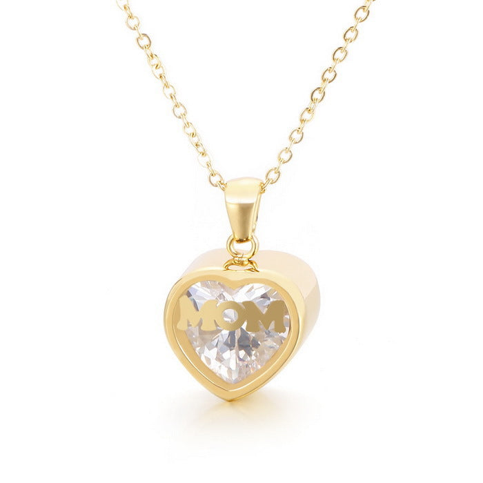 1 Piece Mama Simple Style Heart Shape Titanium Steel Inlay Birthstone Zircon Pendant Necklace