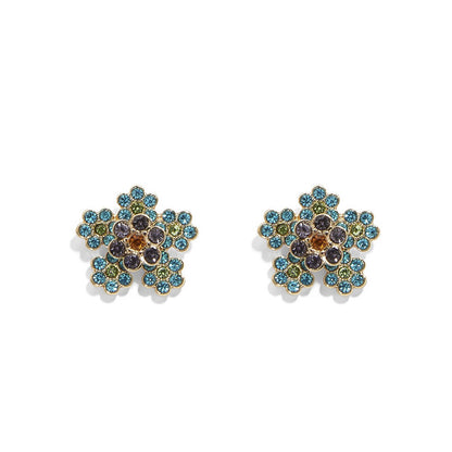 Europe And America Cross Border Ornament Colorful Diamond Flower-shaped Earrings Ins Popular Street Shooting Cute Wild Fashion Earrings