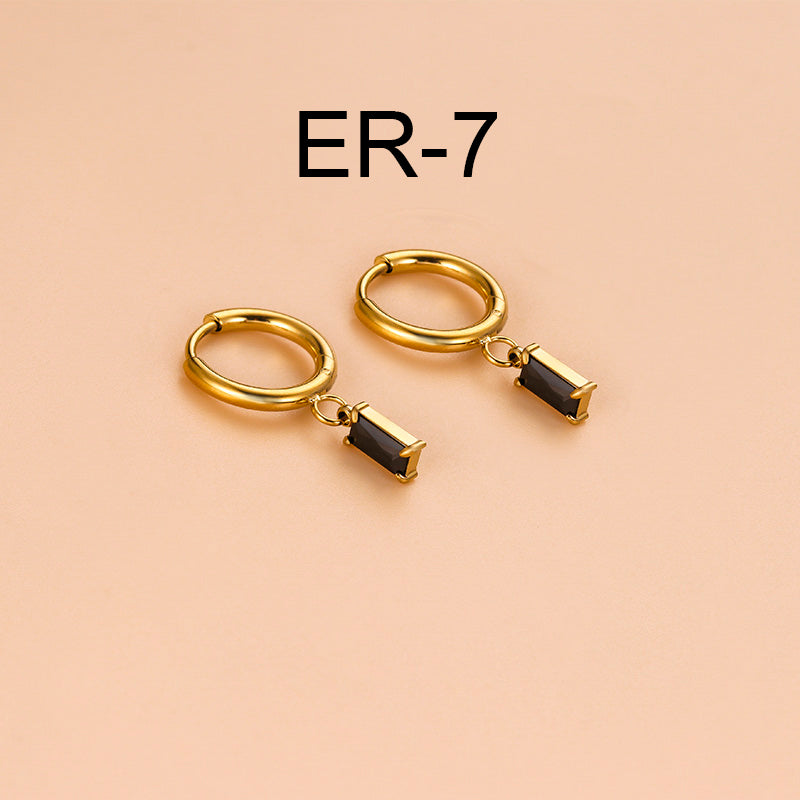 European And American Retro Geometric Black Zircon Gold-plated Stainless Steel Earrings Special-interest Design Titanium Steel Fashion Earrings