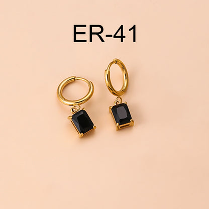 European And American Retro Geometric Black Zircon Gold-plated Stainless Steel Earrings Special-interest Design Titanium Steel Fashion Earrings