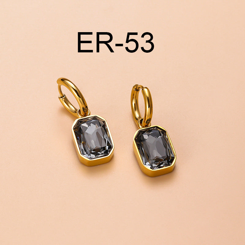 European And American Retro Geometric Black Zircon Gold-plated Stainless Steel Earrings Special-interest Design Titanium Steel Fashion Earrings