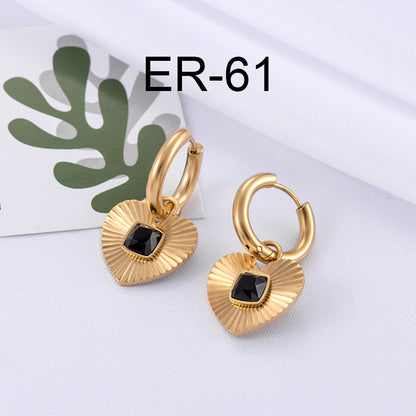 European And American Retro Geometric Black Zircon Gold-plated Stainless Steel Earrings Special-interest Design Titanium Steel Fashion Earrings