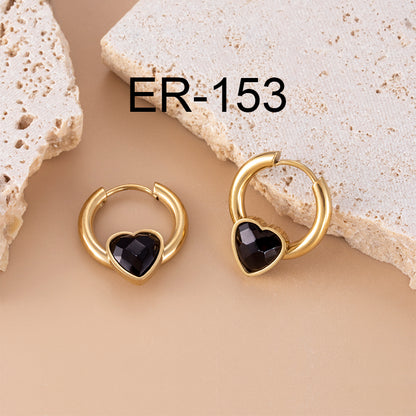 European And American Retro Geometric Black Zircon Gold-plated Stainless Steel Earrings Special-interest Design Titanium Steel Fashion Earrings