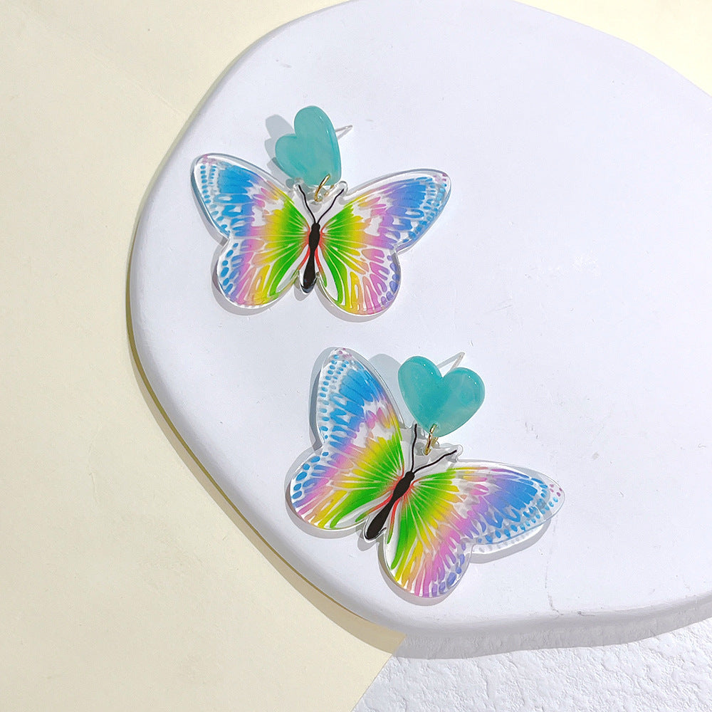 1 Pair Sweet Color Block Heart Shape Butterfly Arylic Epoxy Women's Drop Earrings