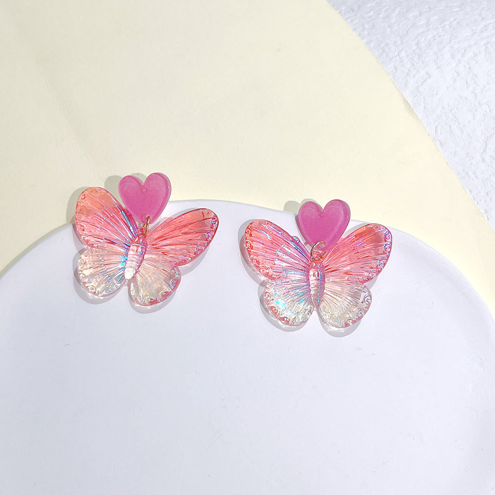 1 Pair Sweet Color Block Heart Shape Butterfly Arylic Epoxy Women's Drop Earrings