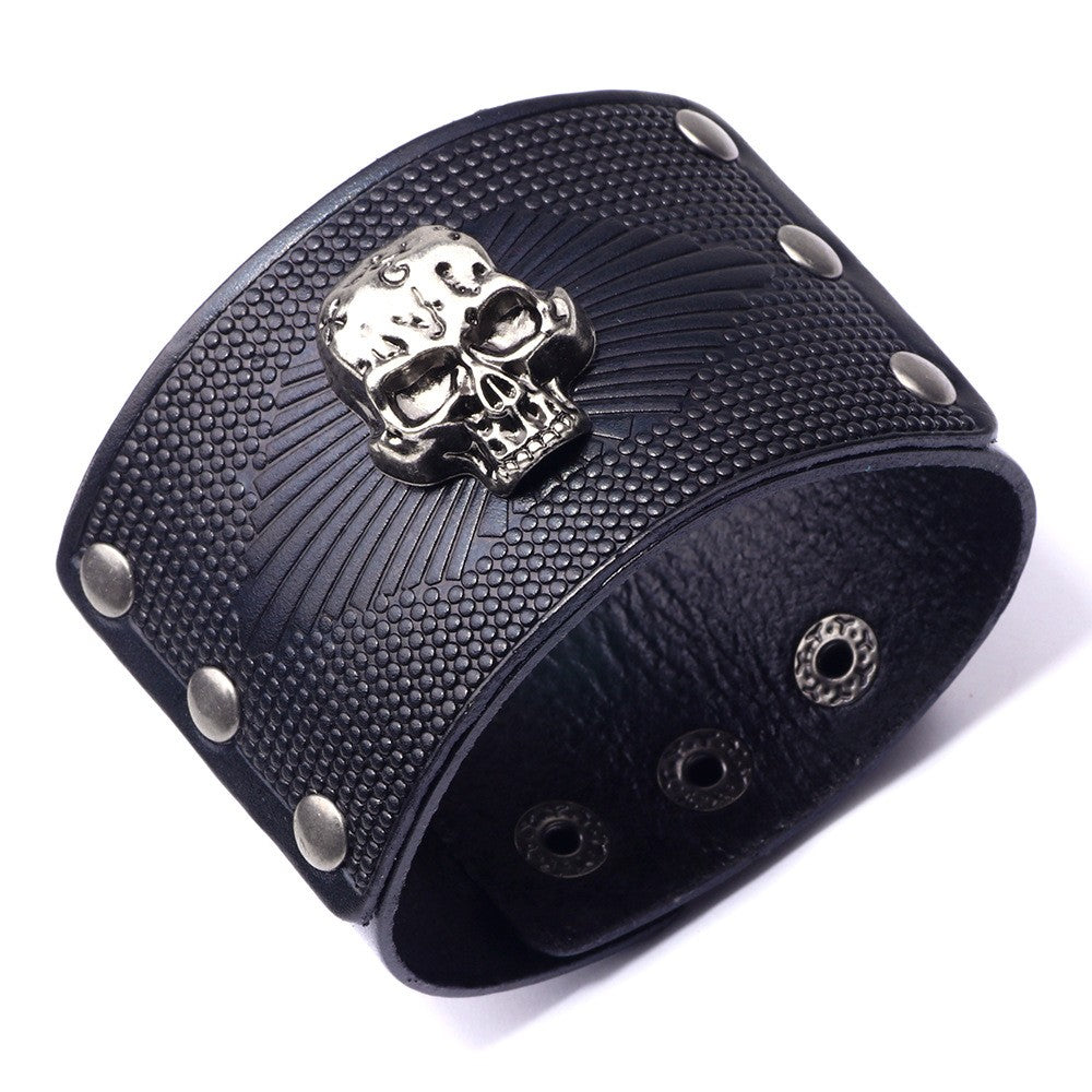 1 Piece Vintage Style Skull Leather Men's Bangle