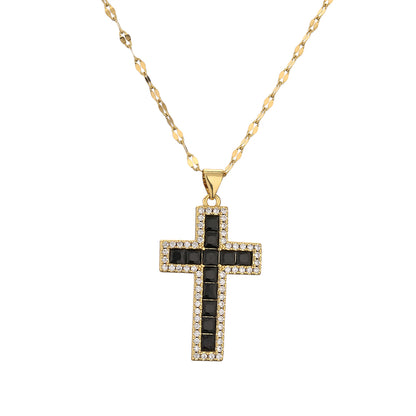 1 Piece Artistic Cross Copper Plating Inlay Zircon Pendant Necklace