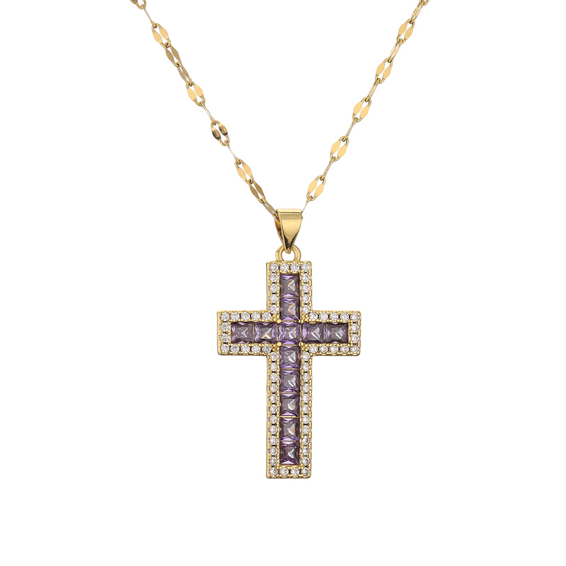 1 Piece Artistic Cross Copper Plating Inlay Zircon Pendant Necklace