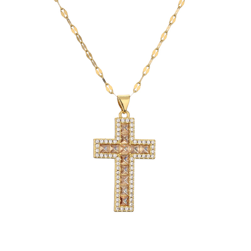 1 Piece Artistic Cross Copper Plating Inlay Zircon Pendant Necklace