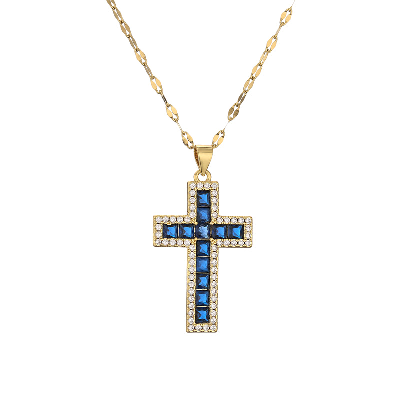 1 Piece Artistic Cross Copper Plating Inlay Zircon Pendant Necklace