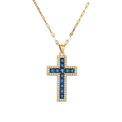 1 Piece Artistic Cross Copper Plating Inlay Zircon Pendant Necklace