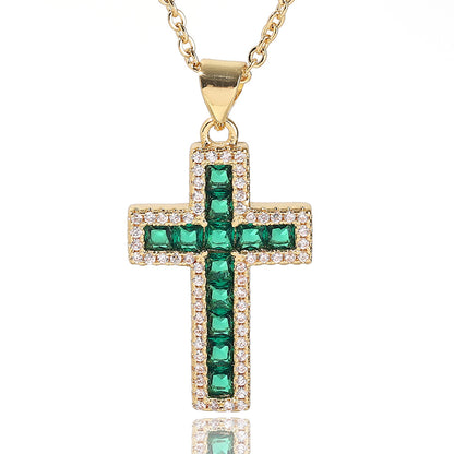 1 Piece Artistic Cross Copper Plating Inlay Zircon Pendant Necklace