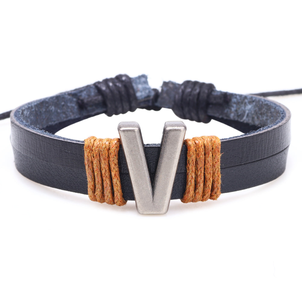 1 Piece Casual Simple Style Letter Alloy Leather Patchwork Unisex Wristband