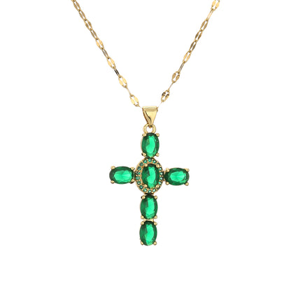 1 Piece Artistic Cross Copper Plating Inlay Zircon Pendant Necklace