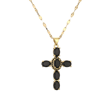 1 Piece Artistic Cross Copper Plating Inlay Zircon Pendant Necklace