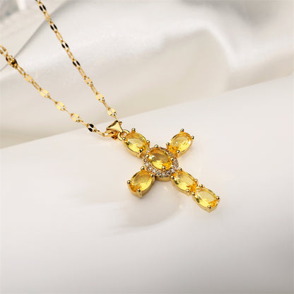 1 Piece Artistic Cross Copper Plating Inlay Zircon Pendant Necklace