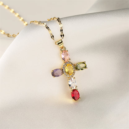 1 Piece Artistic Cross Copper Plating Inlay Zircon Pendant Necklace