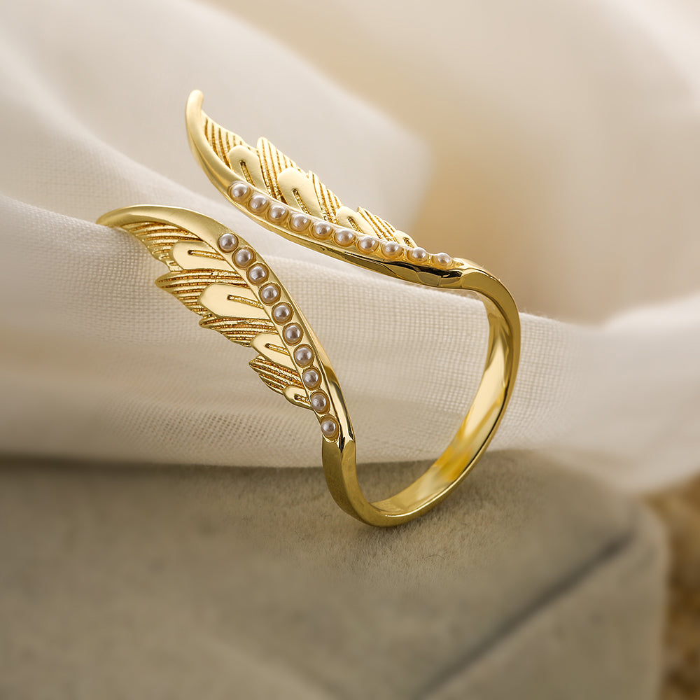 1 Piece Fashion Wings Copper Inlay Artificial Pearls Zircon Open Ring