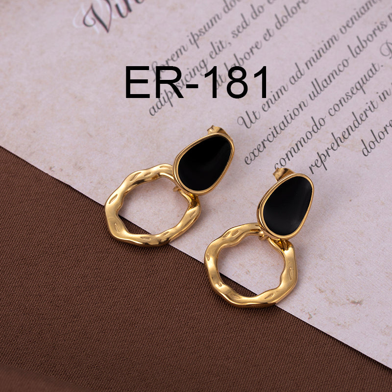 Simple Style Round Enamel Plating Stainless Steel 18k Gold Plated Earrings Ear Studs