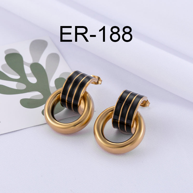 Simple Style Round Enamel Plating Stainless Steel 18k Gold Plated Earrings Ear Studs