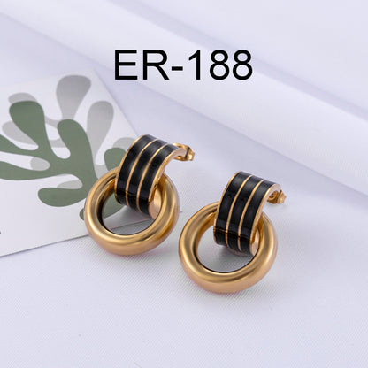 Simple Style Round Enamel Plating Stainless Steel 18k Gold Plated Earrings Ear Studs