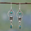 1 Pair Vintage Style Lady Round Metal Inlaid Turquoise Artificial Gemstones Silver Plated Women's Drop Earrings