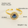 Shiny Square Water Droplets Heart Shape Stainless Steel Plating Inlay Zircon 18k Gold Plated Open Ring