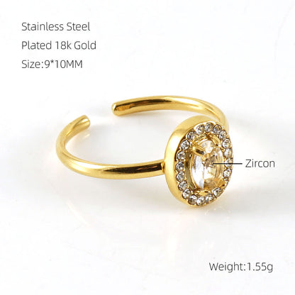 Shiny Square Water Droplets Heart Shape Stainless Steel Plating Inlay Zircon 18k Gold Plated Open Ring