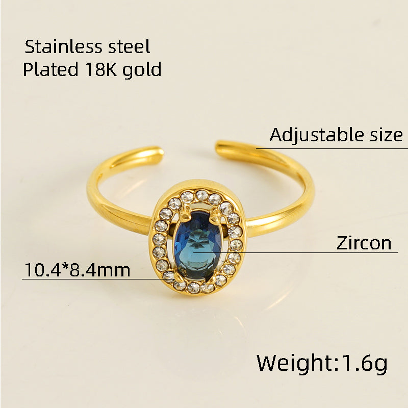 Shiny Square Water Droplets Heart Shape Stainless Steel Plating Inlay Zircon 18k Gold Plated Open Ring