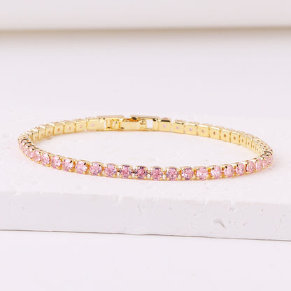 Cross-border Hot Selling European And American Popular Personalized Color Zircon Bracelet Fashion Wild Hip Hop Tennis Chain Wholesale