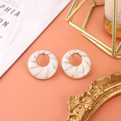 Retro Hong Kong Style Vintage Drip Glazed Painted 925 Silver Stud Earrings Women's Oil Painting Palace Style High-grade Earrings