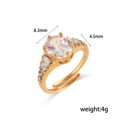 1 Piece Fashion Oval Stainless Steel Inlay Zircon Open Ring