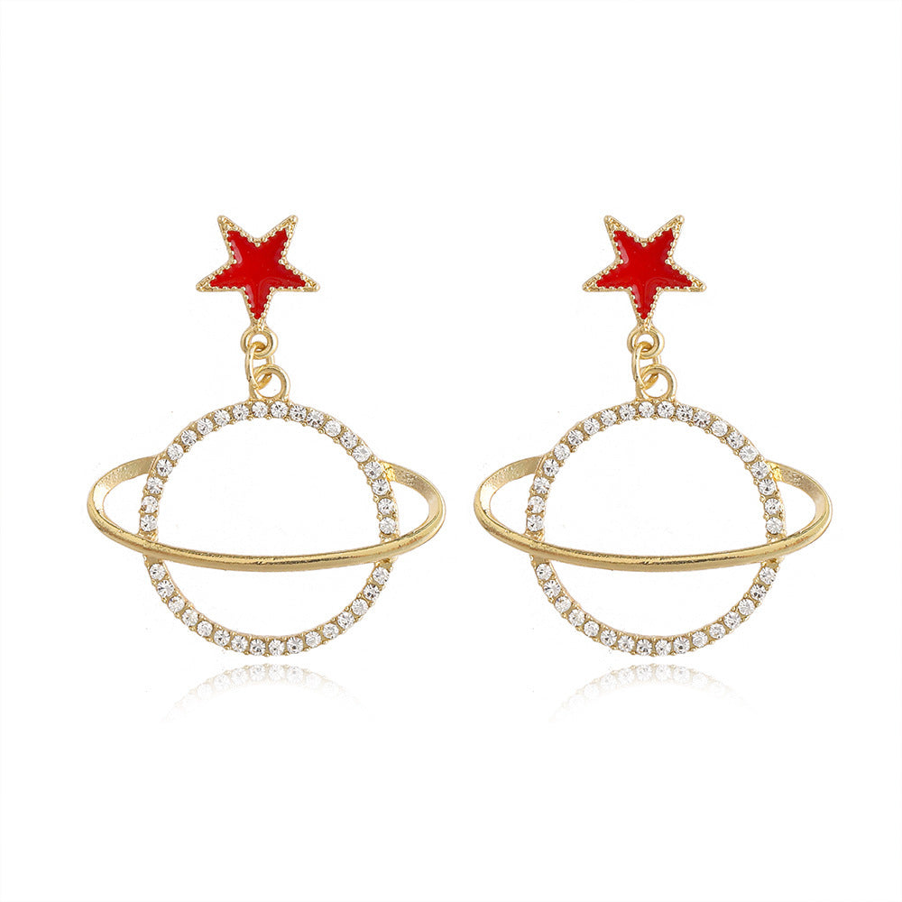 1 Pair Fashion Planet Plating Hollow Out Inlay Alloy Rhinestones Drop Earrings