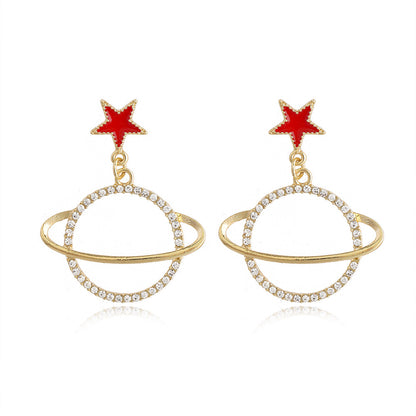 1 Pair Fashion Planet Plating Hollow Out Inlay Alloy Rhinestones Drop Earrings