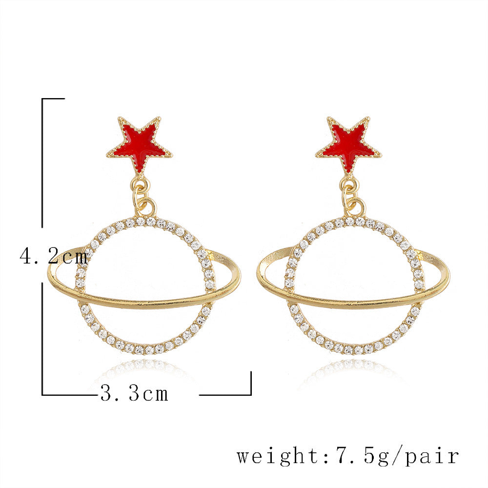 1 Pair Fashion Planet Plating Hollow Out Inlay Alloy Rhinestones Drop Earrings