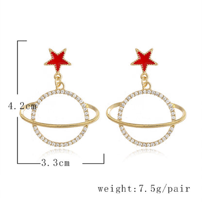 1 Pair Fashion Planet Plating Hollow Out Inlay Alloy Rhinestones Drop Earrings