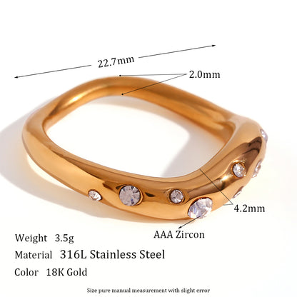 1 Piece Artistic Irregular Stainless Steel Plating Inlay Rhinestones Rings