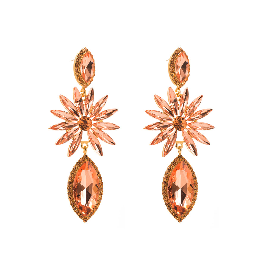 1 Pair Shiny Flower Alloy Plating Inlay Rhinestones Glass Gold Plated Women's Drop Earrings