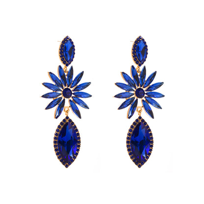 1 Pair Shiny Flower Alloy Plating Inlay Rhinestones Glass Gold Plated Women's Drop Earrings