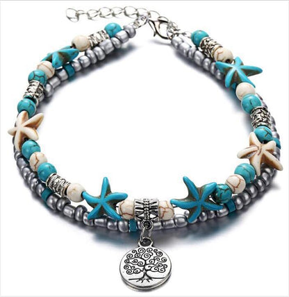 Simple Style Starfish Alloy Seed Bead Patchwork Unisex Anklet