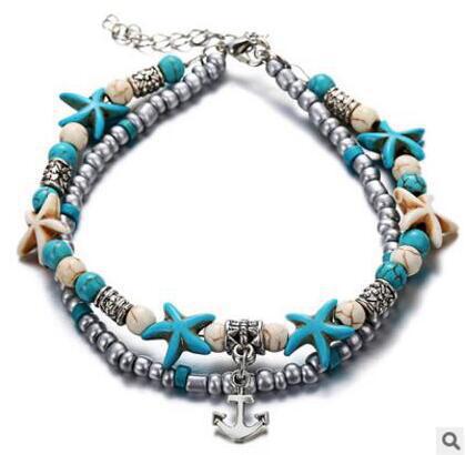 Simple Style Starfish Alloy Seed Bead Patchwork Unisex Anklet